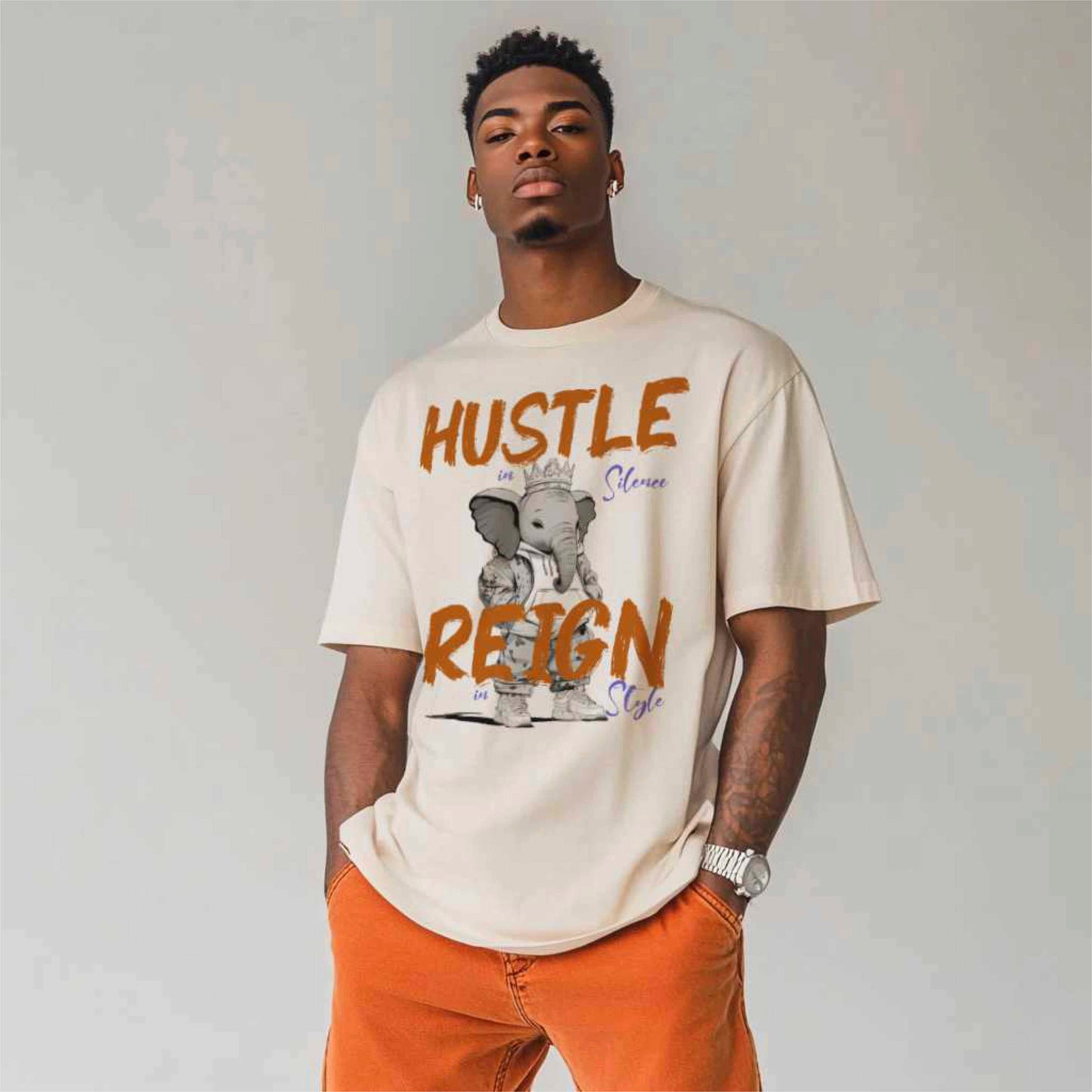 Hustle Reign Premium Streetwear Tee - Cream