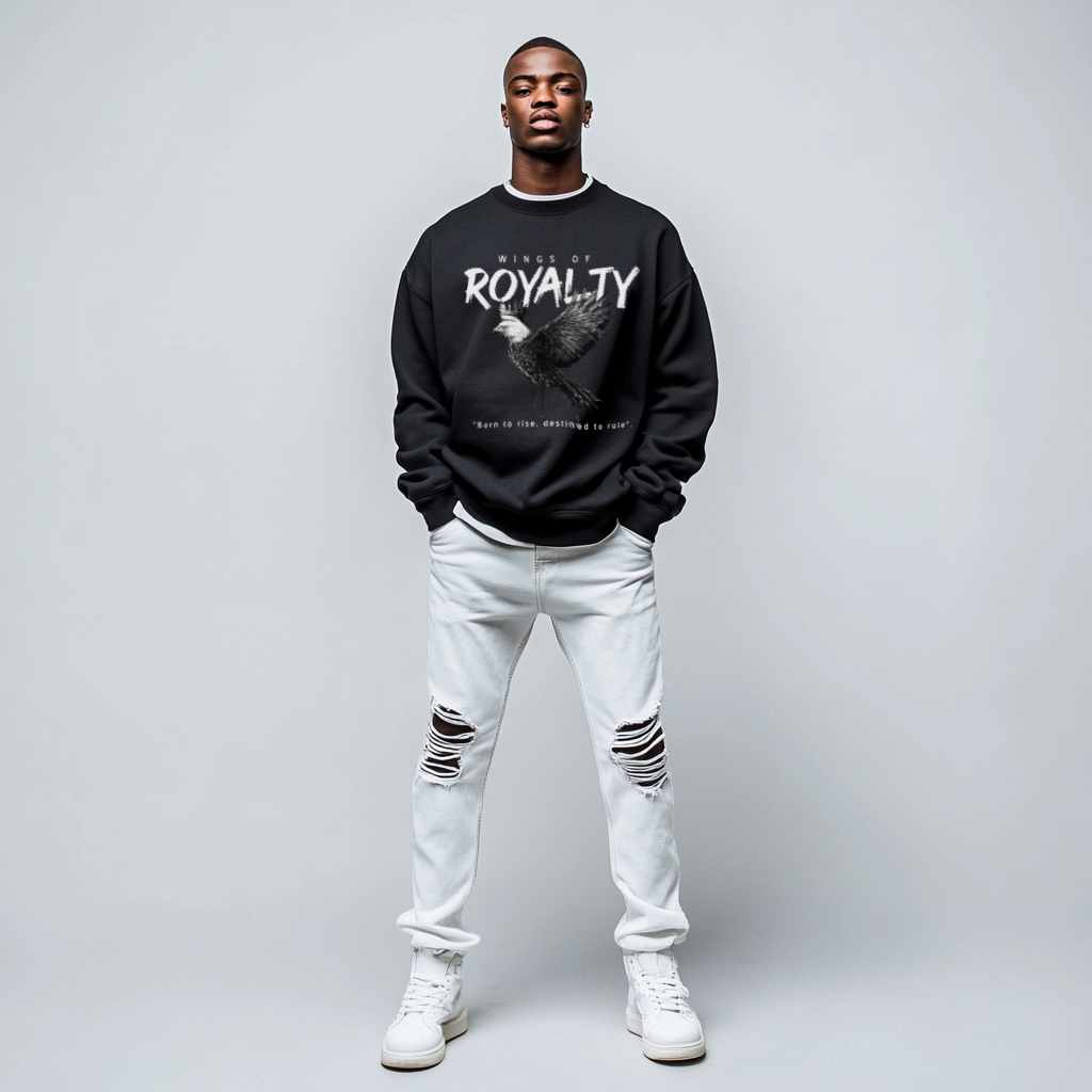 Wings of Royalty Heavyweight Crewneck- Black